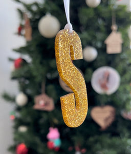 alt="glitter acrylic engraved name personalized Christmas gold tags"