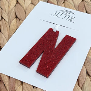 alt="glitter acrylic engraved name personalized Christmas red tags"